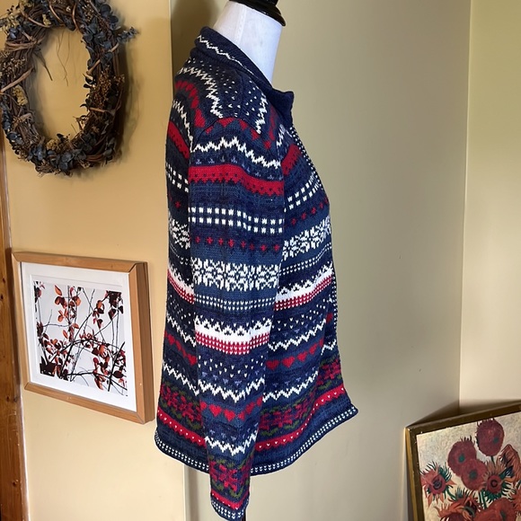 Vtg TIARA Size Small Graphic Knit Ski Winter Zip-Front Cardigan Ramie Cotton - Picture 4 of 12